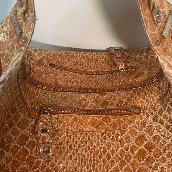 Jessica Simpson Women's Crocodile Pattern Purse Shoulder Hobo Bag Orange Large - Picture 8 of 15